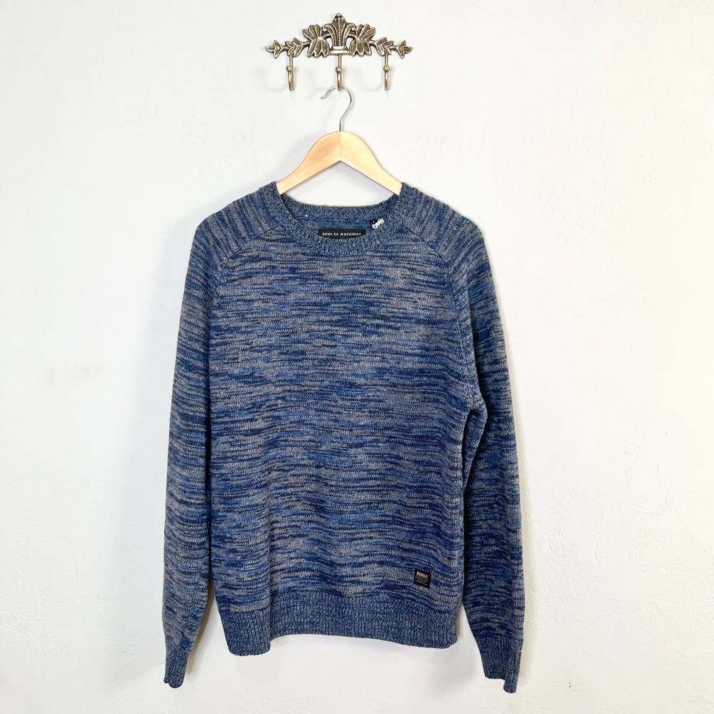 Deus Ex Machina Ego Crewneck Sweater‎ Mens XL Indigo Squirrel Lambswool NEW
